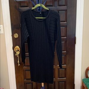 Black Ribbed Knit Sweater Dress
